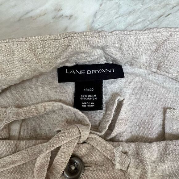Lane Bryant Linen Blend Pants 18/20 Cropped Khaki Tan Pull On drawstring waist - Picture 3 of 7